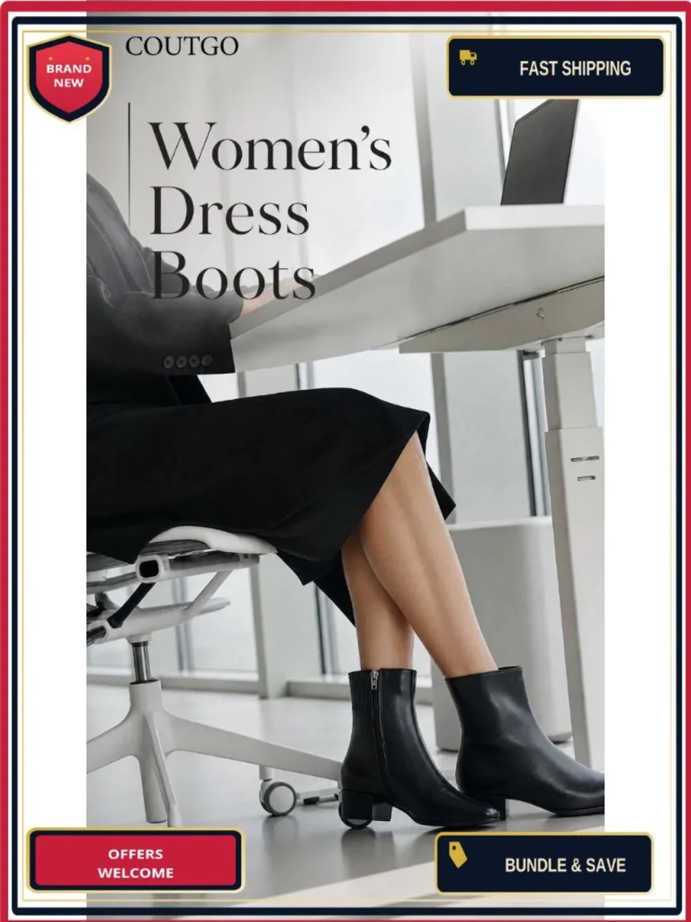 Faux Leather & Suede Ankle Boots, Square Toe, Chunky Low Heel, Side Zipper
